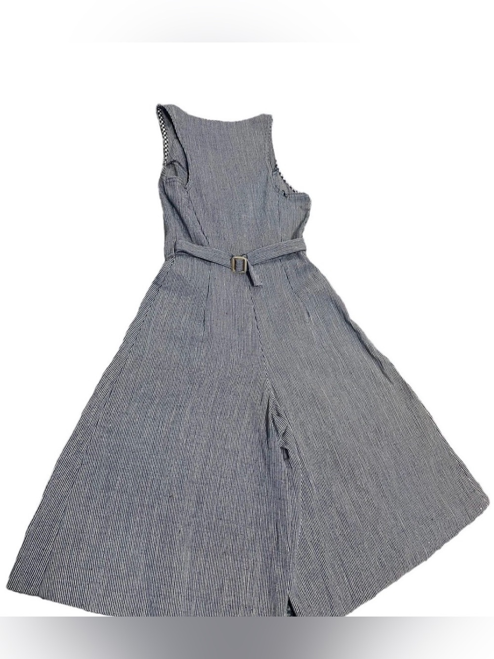 Old Money Dark Academia Papermoon Gray Pinstripe Wide-Leg Sleeveless Jumpsuit - Picture 3 of 6